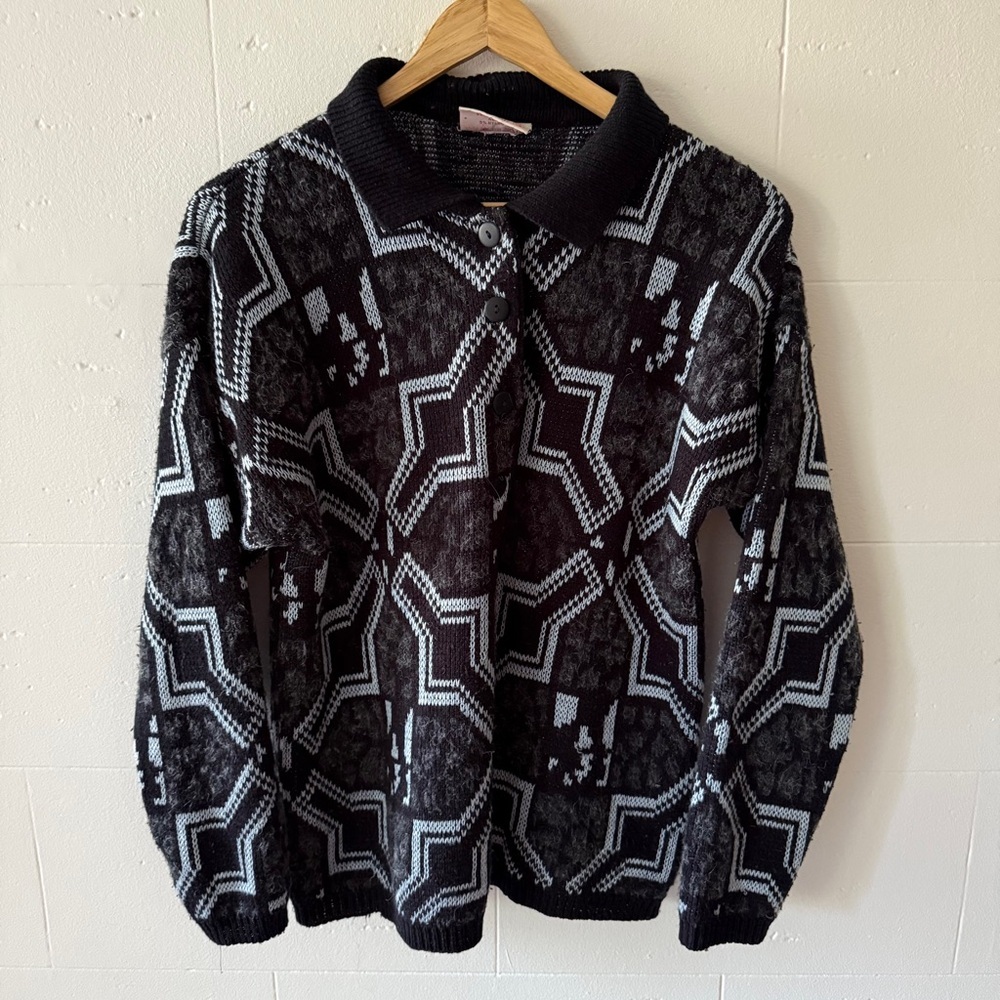Vintage SNAP Geometric Knit Grandpa Sweater